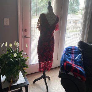 Gillian Burgundy and Red Crochet Lace Short Sleeve